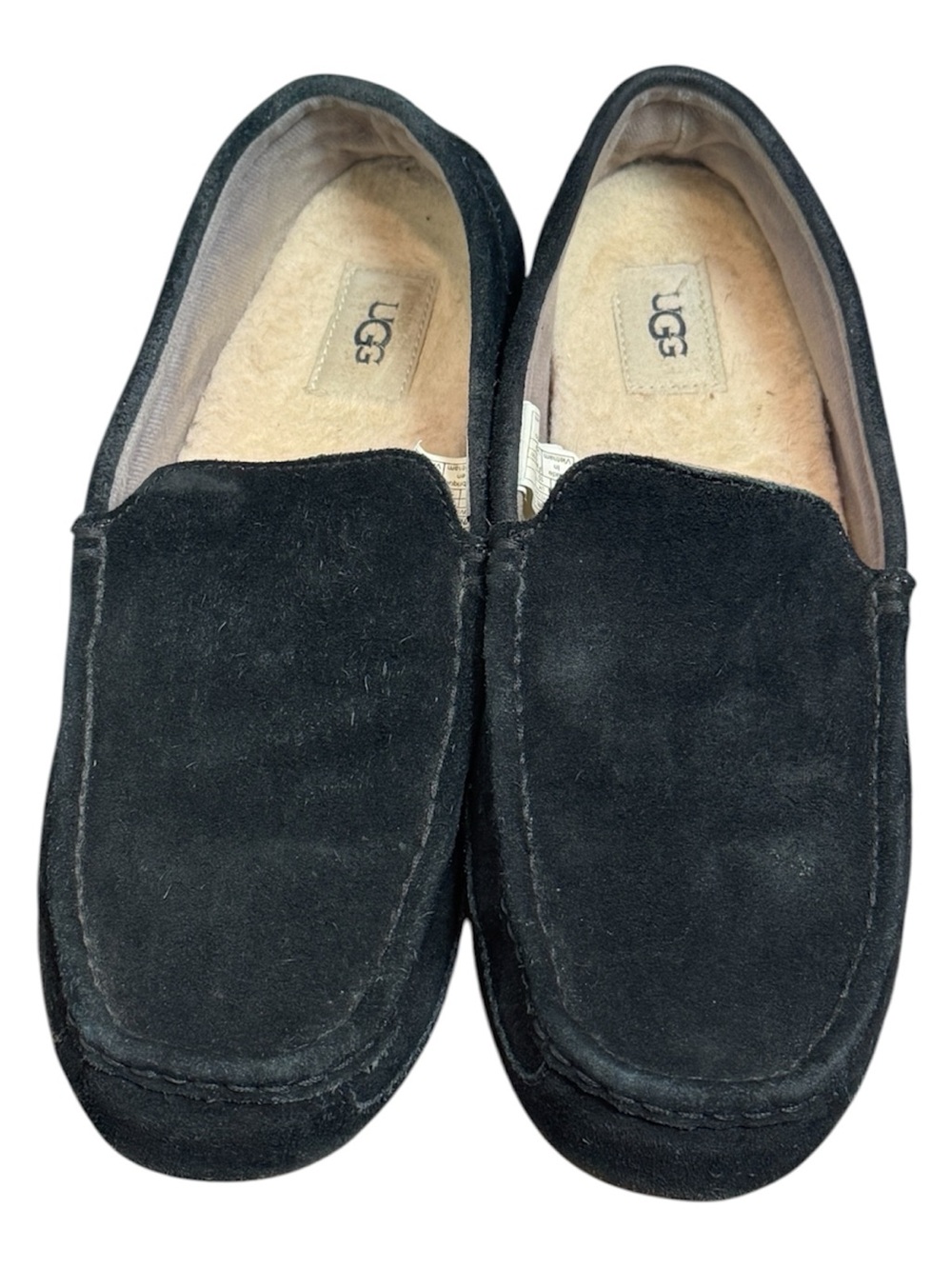 UGG Ascot Men's Slippers Black Suede Sheepskin Moccasins Size 11 Retail $120